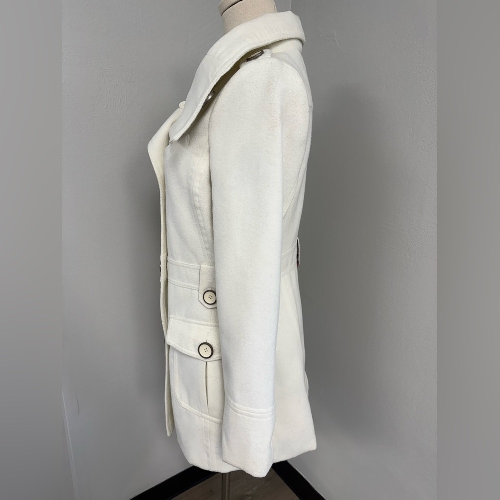 Joujou Women's Pea Coat Double Breasted, White Vintage,Tapered,Size Small - Picture 5 of 10